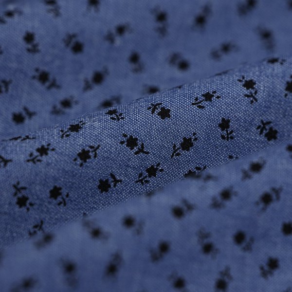 Tissu Chambray Polyester Coton Mini Fleur Marine - Mondial Tissus-image