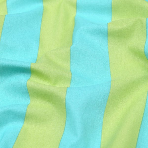Tissu Cretonne Imprimé Rayure Bicolore Anis Et Bleu - Mondial Tissus-image