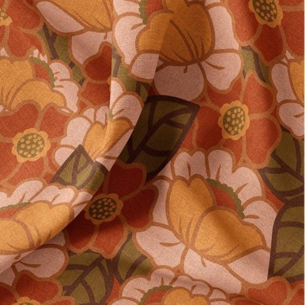Tissu Demi Natté Maxi Fleur RéTro Marron - Domotex - Mondial Tissus-image