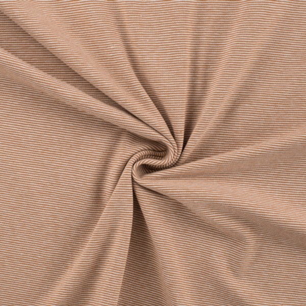 Maille Jersey Coton Rayure Fine 1Mm éCru Et Marron - Mondial Tissus-image