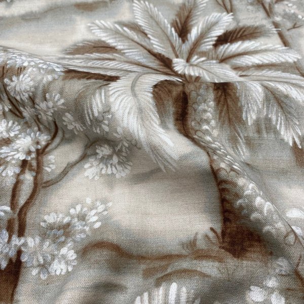 Tissu Bachette Imprimé Palmier Beige - Mondial Tissus-image