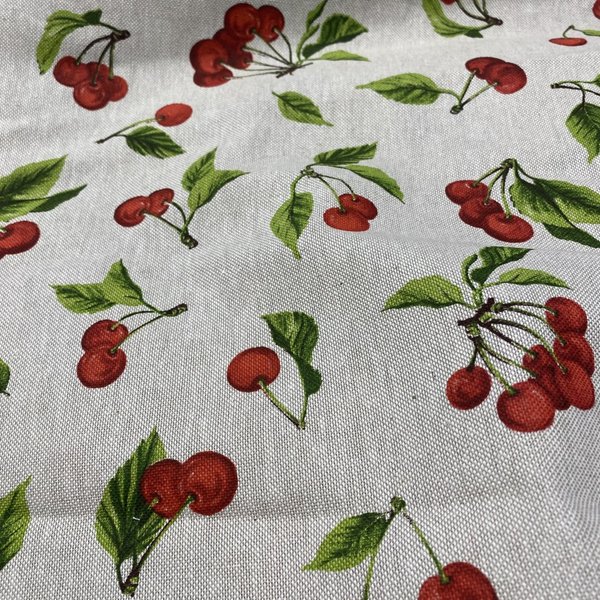 Tissu Bachette Linenlook Imprimé Cerises Rouge - Mondial Tissus-image