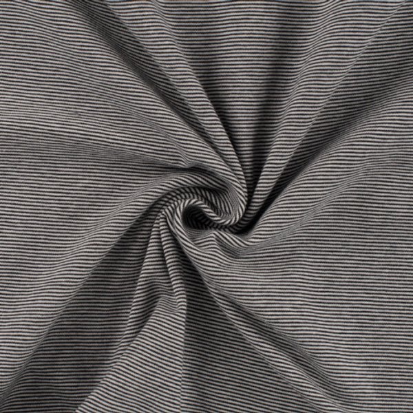 Maille Jersey Coton Rayure Fine 1Mm éCru Et Noir - Mondial Tissus-image