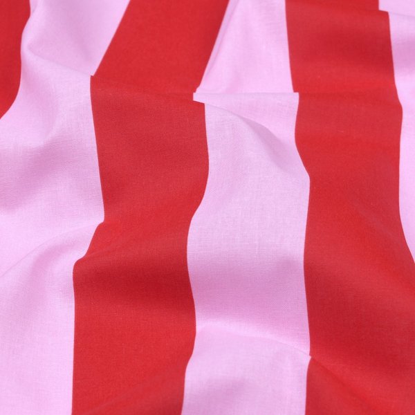 Tissu Cretonne Imprimé Rayure Bicolore Rouge Et Rose - Mondial Tissus-image