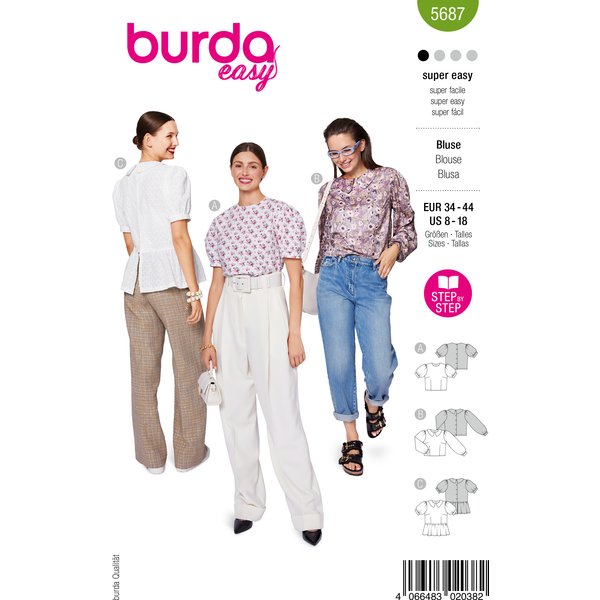 Patron Burda 5687 - Chemisiers 34 - 44 - Burda - Mondial Tissus-image