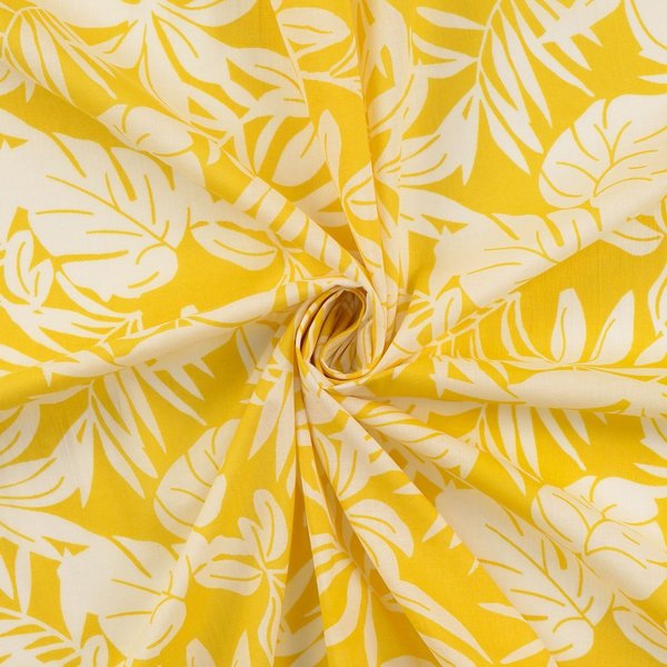 Tissu Voile Coton Palme éCru Jaune - Mondial Tissus-image