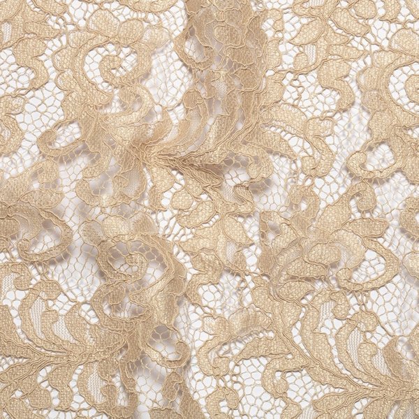 Tissu Dentelle Guipure Arabesques Bord Festonné Beige - Mondial Tissus-image