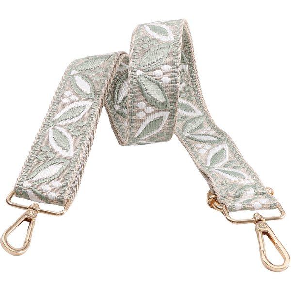 Sangle BandoulièRe Feuille éCru Fond Vert Amande 40 X 140 Cm - Mondial Tissus-image