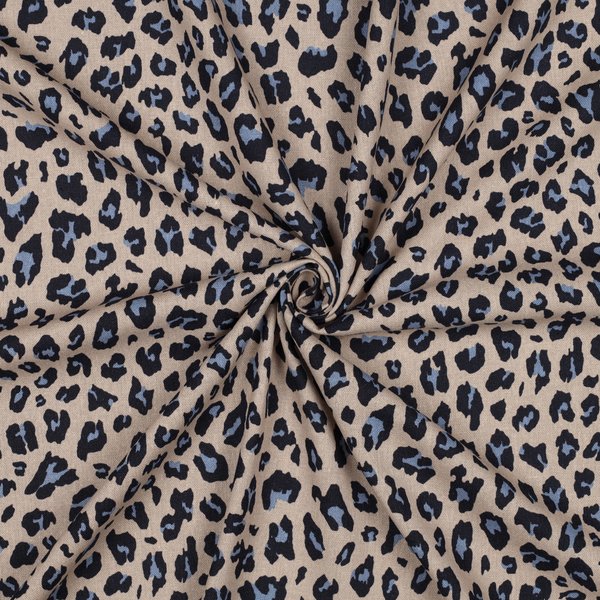 Tissu Lin Viscose Imprimé LéOpard Bleu Et Beige - Poppy Fabrics - Poppy Fabrics - Mondial Tissus-image