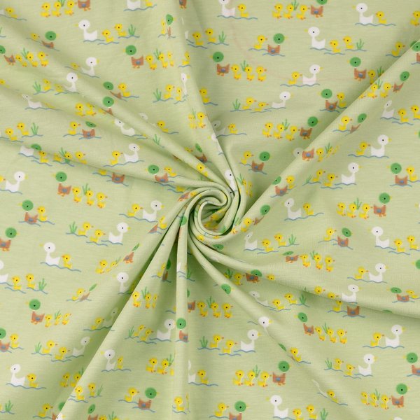 Maille Jersey Coton ImpriméE Famille Canard Vert - Mondial Tissus-image