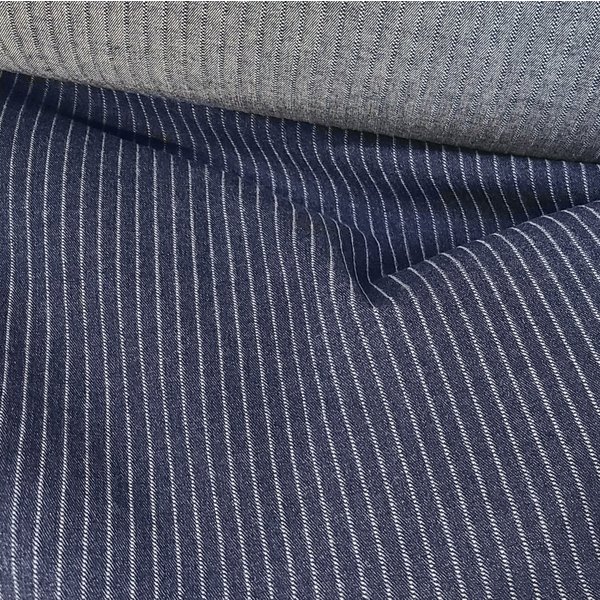 Tissu Denim Jean Rayé Coton Stretch Bleu Foncé - Origine Italie - Mondial Tissus-image