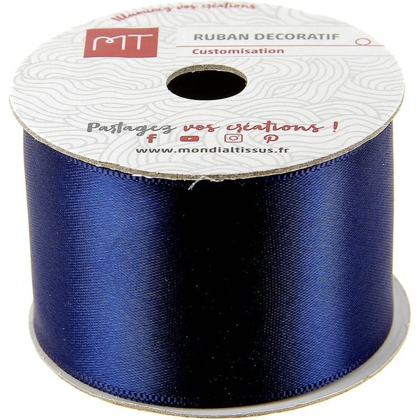 Bobine Ruban Satin Bleu Marine 4M X 38 Mm - Mt - Mondial Tissus-image