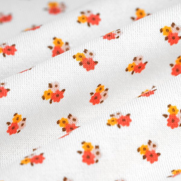 Tissu French Terry Coton Bouquet éCru Corail - MT - Mondial Tissus-image