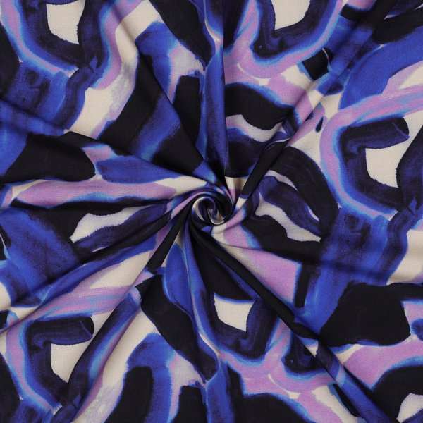 Tissu Popeline Viscose Paint Arrondi Bleu Violet - Mondial Tissus-image