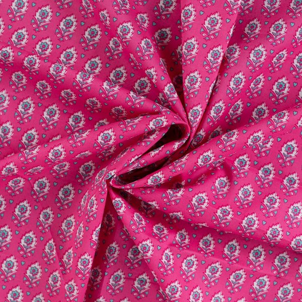 Tissu Voile Coton Imprimé Mini Fleur Indienne Rose - Mondial Tissus-image