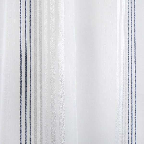 Tissu Voile Blanc Fines Rayures Bleues - Mondial Tissus-image