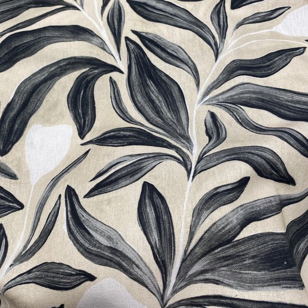 Tissu Bachette Imprimé Feuillage Doux Gris - Mondial Tissus-image