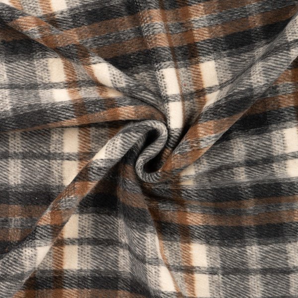 Tissu Lainage Manteau 30 Laine Carreaux Gris Brun - Mondial Tissus-image