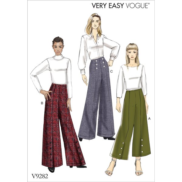 Patron Vogue 9282OS Pantalons Femme éVaséS Style Palazzo DéTails Boutons - Du 34 Au 50 - Vogue - Mondial Tissus-image