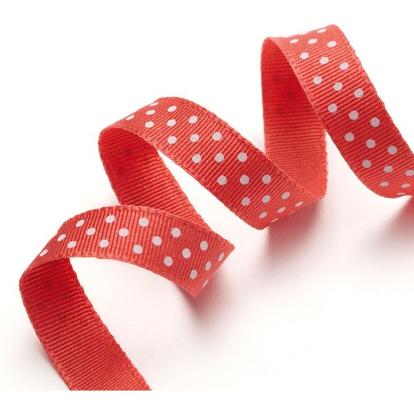 Ruban Gros Grain Fantaisie Orange Et Pois Blancs 10 Mm - Frou Frou - Mondial Tissus-image