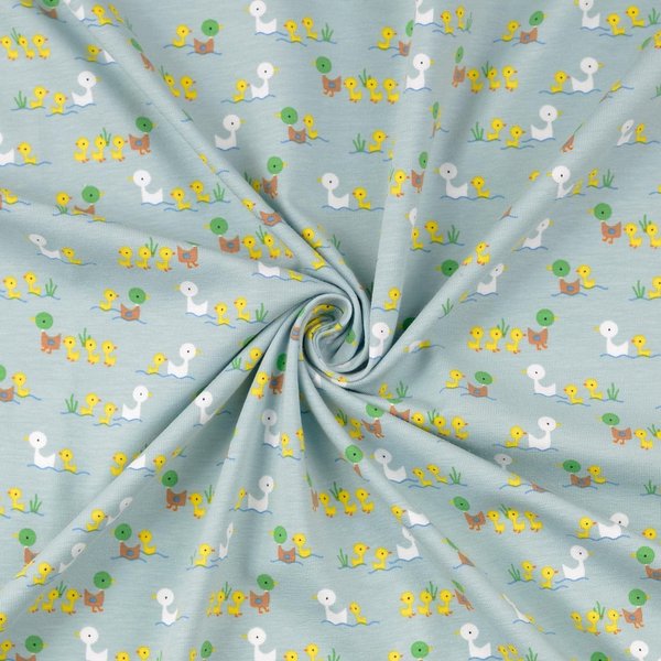 Maille Jersey Coton ImpriméE Famille Canard Bleu - Mondial Tissus-image