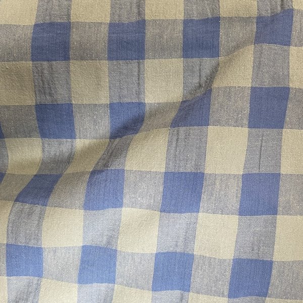 Tissu Seersucker Maxi Vichy Bleu Et Vert 20Mm Recyclé - Mondial Tissus-image