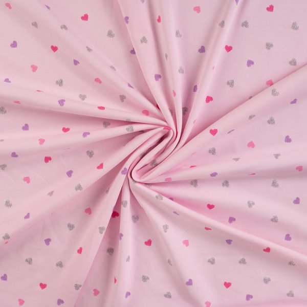 Maille Jersey Coton ImpriméE CœUr Pailleté Rose - Mondial Tissus-image