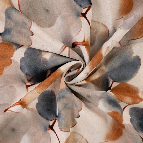Tissu Lin Viscose Imprimé Digital Branchage AquarelléE Beige - Mondial Tissus-image