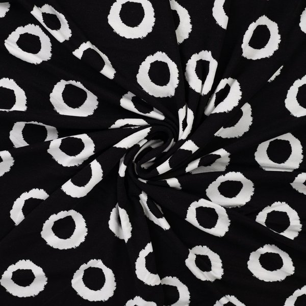 Maille Jersey Viscose ImpriméE Pois éCrue Noire - Mondial Tissus-image