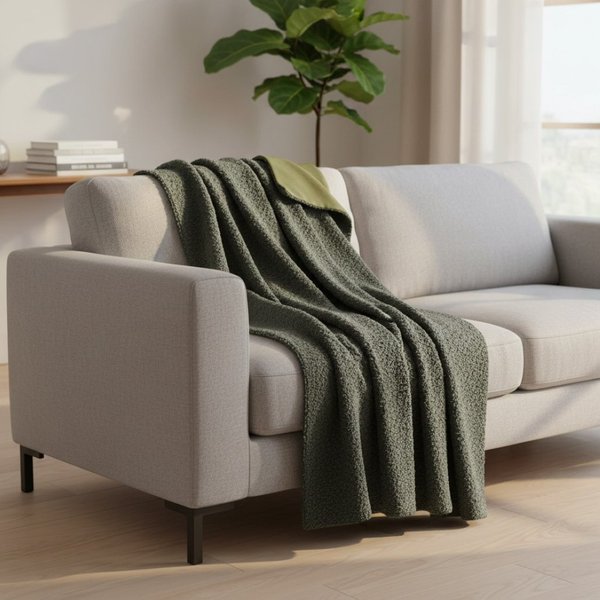 Plaid Paddou Bouclette Kaki 160X200 - Mondial Tissus-image