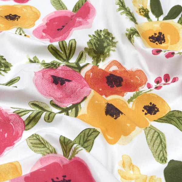 Toile Polycoton Imprimé Douce Fleur Aquarelle Multicolore - Mondial Tissus-image