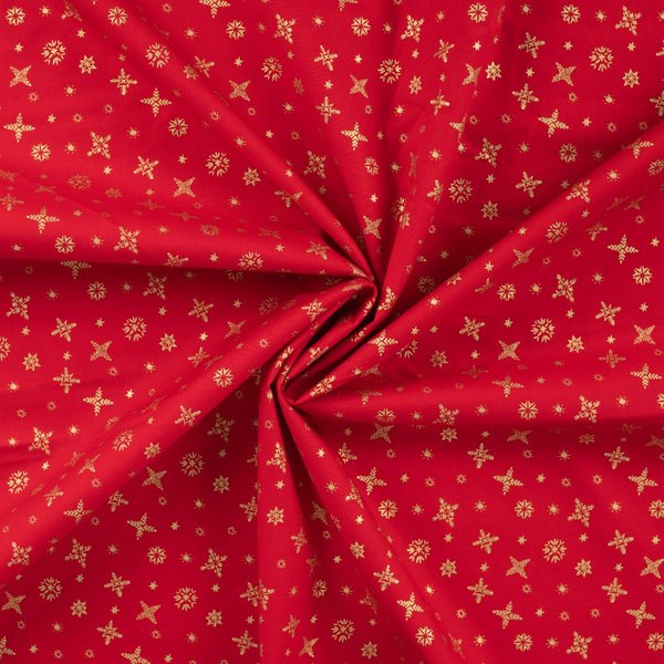 Tissu Popeline Coton Foil Imprimé Multi Flocons Rouge - Mondial Tissus-image