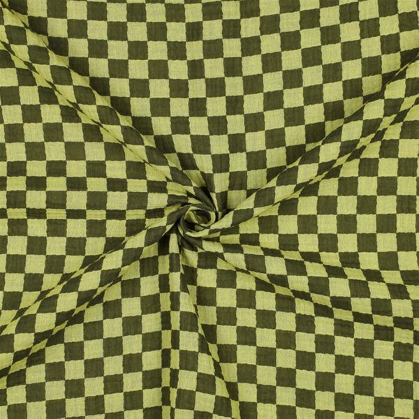 Tissu Double Gaze Damier Vert - Mondial Tissus-image