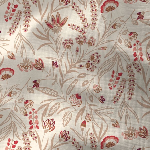 Tissu Double Gaze Douce Arabesque Fleuri Beige - Domotex - Mondial Tissus-image