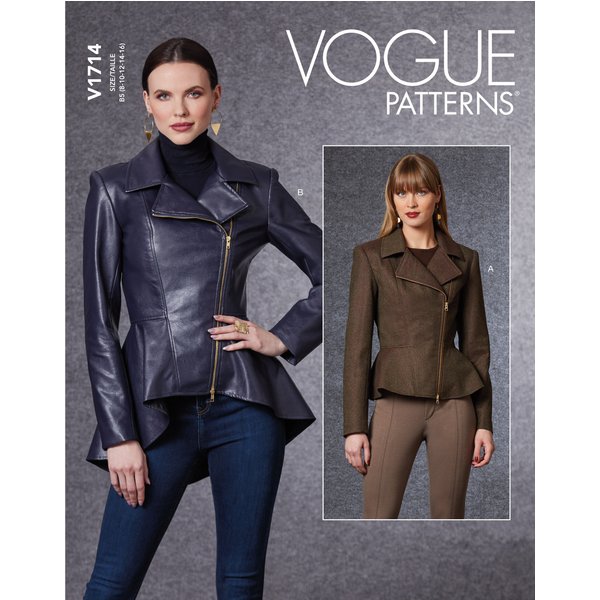Patron Vogue 1714B5 Veste Style Perfecto Avec Basque Du 36 Au 44 - Vogue - Mondial Tissus-image