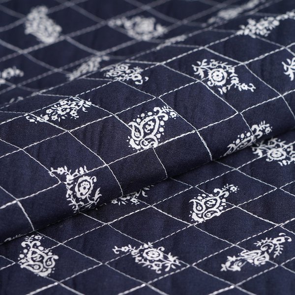 Tissu Matelassé Polyester Coton Bandana éParse éCru Bleu - Mt - Mondial Tissus-image
