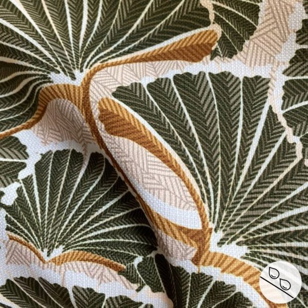 Toile Polyester DéPerlante ImpriméE SéSame Gingko Vert Kaki - Mondial Tissus-image