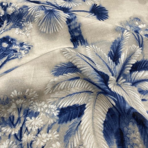 Tissu Bachette Imprimé Palmier Bleu - Mondial Tissus-image