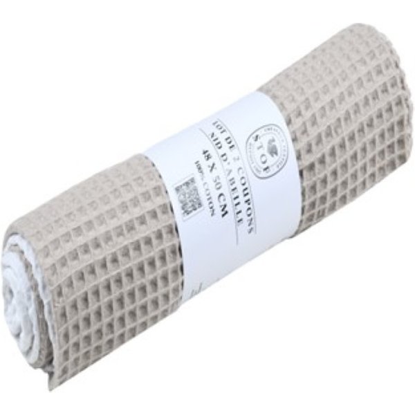 Coupon Tissu Nid D'abeille Beige 45 X 50 Cm - Mondial Tissus-image