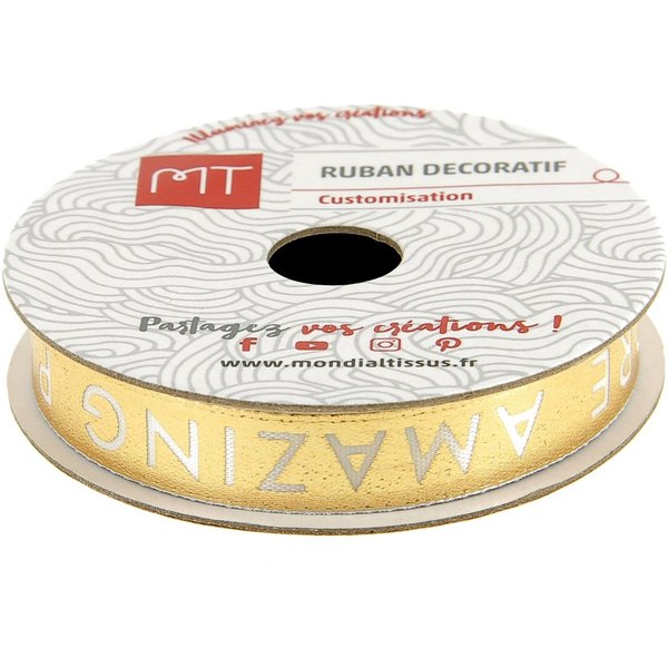 Bobine Ruban Satin Doré "Explore" 3,5 M X 9 Mm - Mt - Mondial Tissus-image