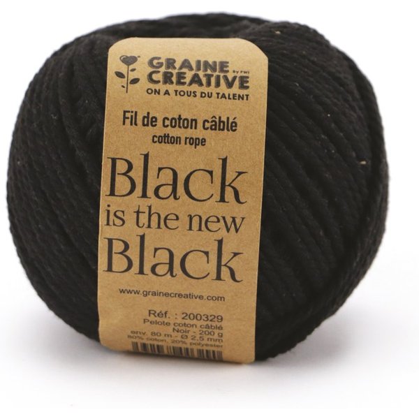 Coton Cablé Macramé 2,5Mm Noir 80 M - Graine Créative - Mondial Tissus-image