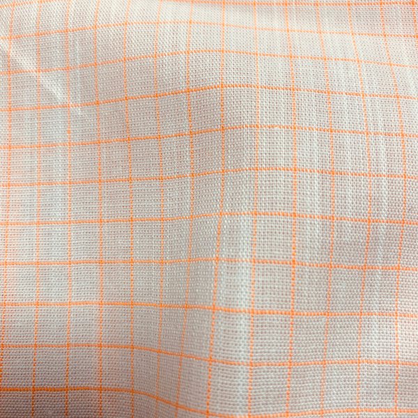 Tissu Coton Mini Carreaux Blanc Et Orange Fluo - Mondial Tissus-image