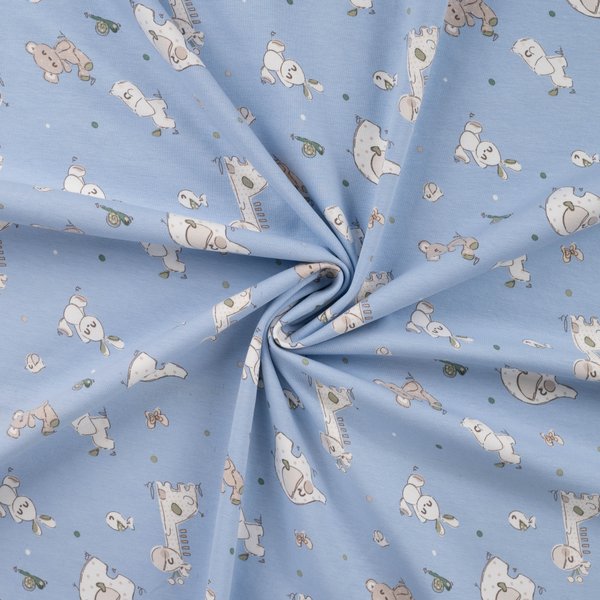 Maille Jersey Coton ImpriméE Animaux En Peluche Bleu - Mondial Tissus-image