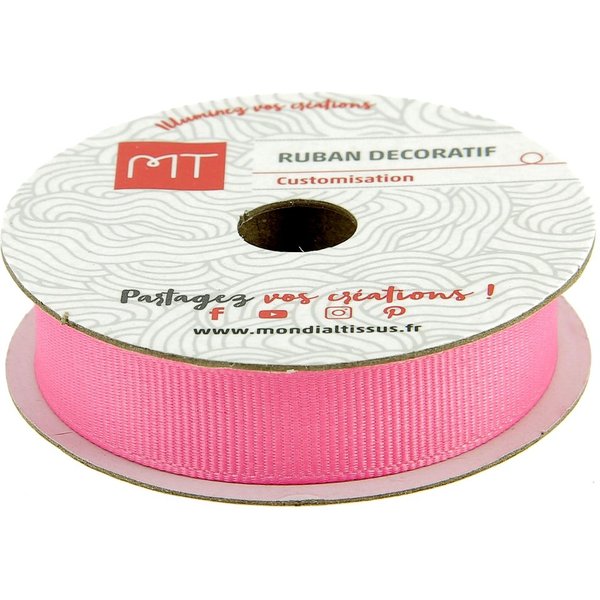 Bobine Ruban Gros Grain Rose 12 Mm X 5 M Mt - Mt - Mondial Tissus-image