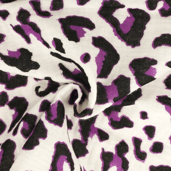 Tissu Double Gaze Blanche TâChetéE LéOpard Noir Violet - Mondial Tissus-image
