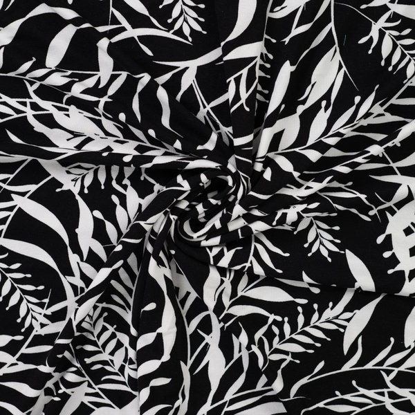 Maille Jersey Viscose ImpriméE Feuillage éCrue Noire - Mondial Tissus-image