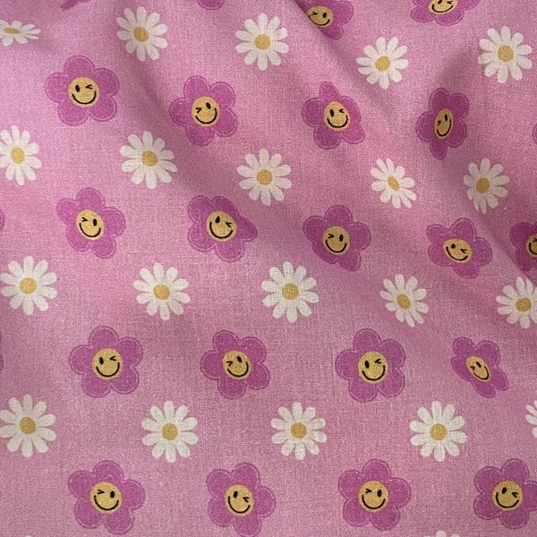 Tissu Coton Imprimé PâQuerette Et Smiley Rose - Mondial Tissus-image