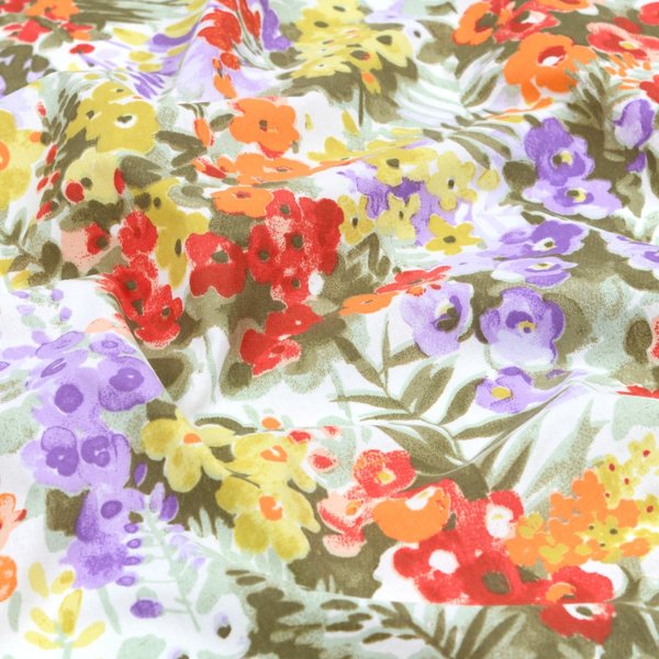 Tissu Cretonne Imprimé Fleur AquarelléE Multicolore - Mondial Tissus-image