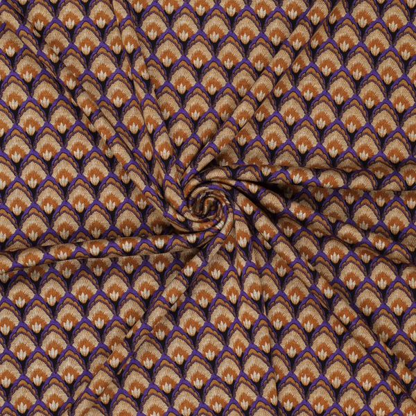 Maille Jersey Milano Motif Queue De Paon Violet Marron - Mondial Tissus-image