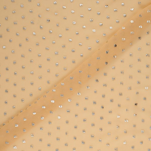 Tissu Voile Rose Nude Plumetis Argenté - Mondial Tissus-image